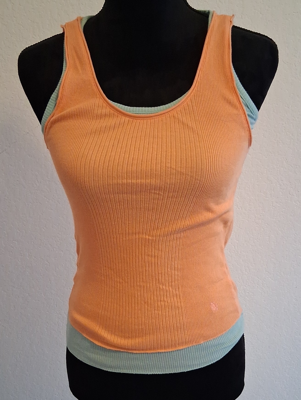 Women’s Ribbed Orange Tank Top with Mint Trim